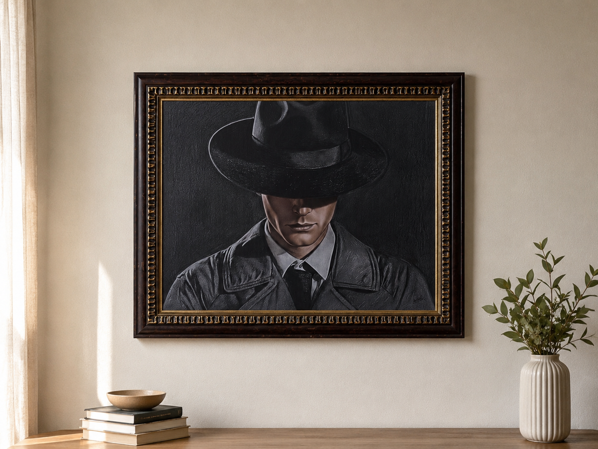 Original pencil art portrait titled The Silent Gentleman, 22x28 inch hand-drawn artwork
