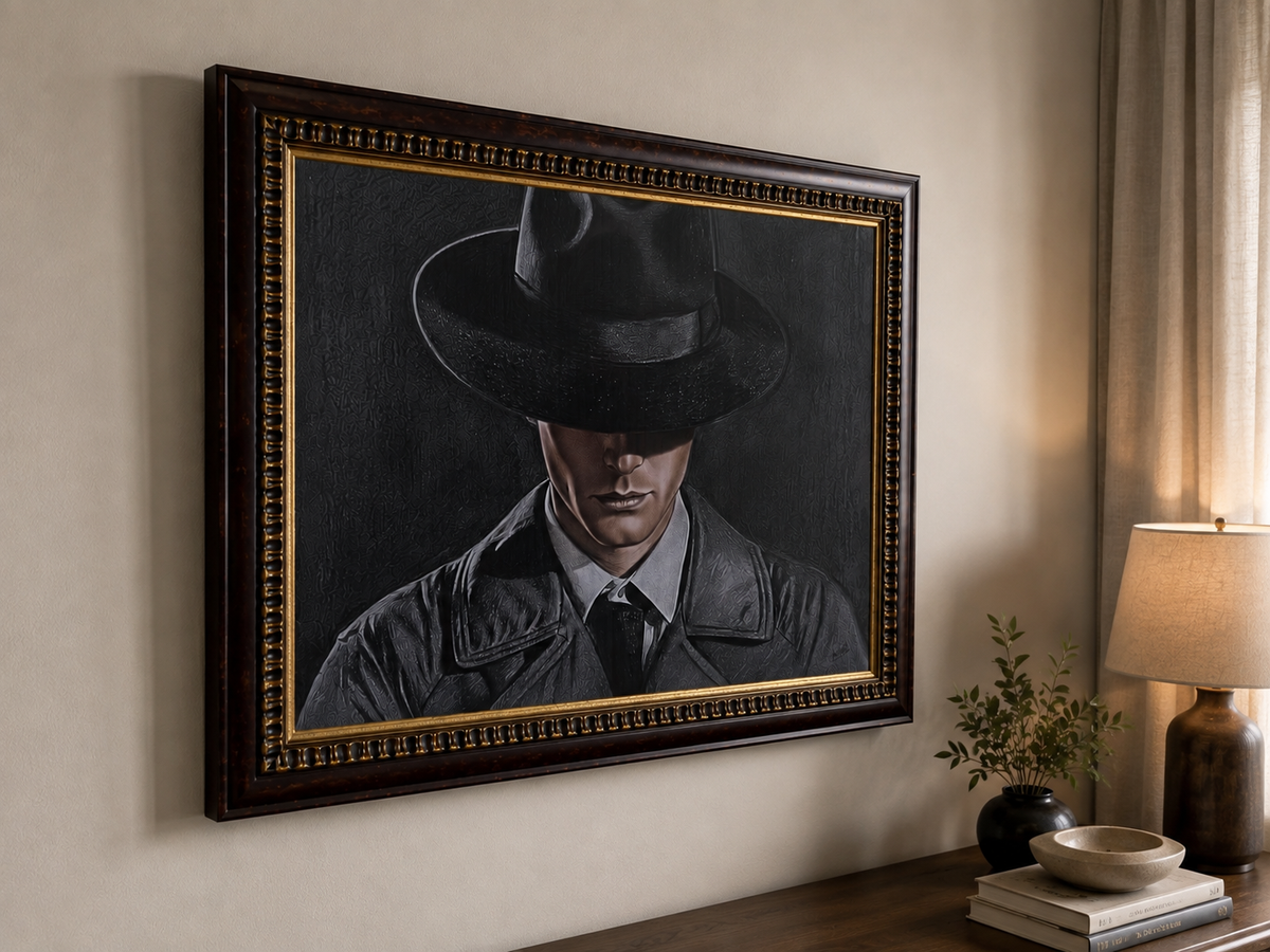 Detail view of original pencil art shading and linework on The Silent Gentleman