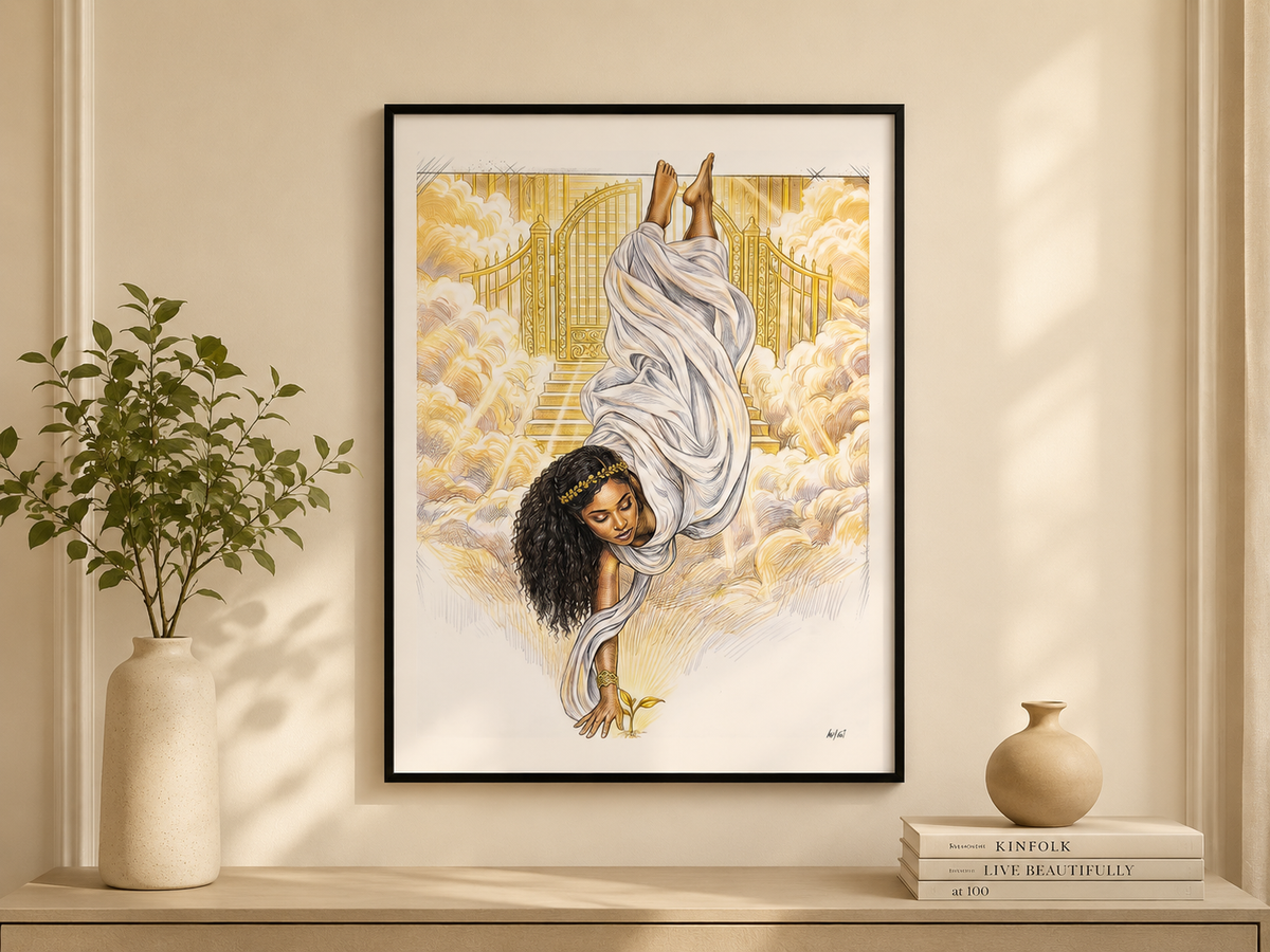 Original fine art drawing titled Heaven's Touch, 24x36 inch hand-drawn artwork