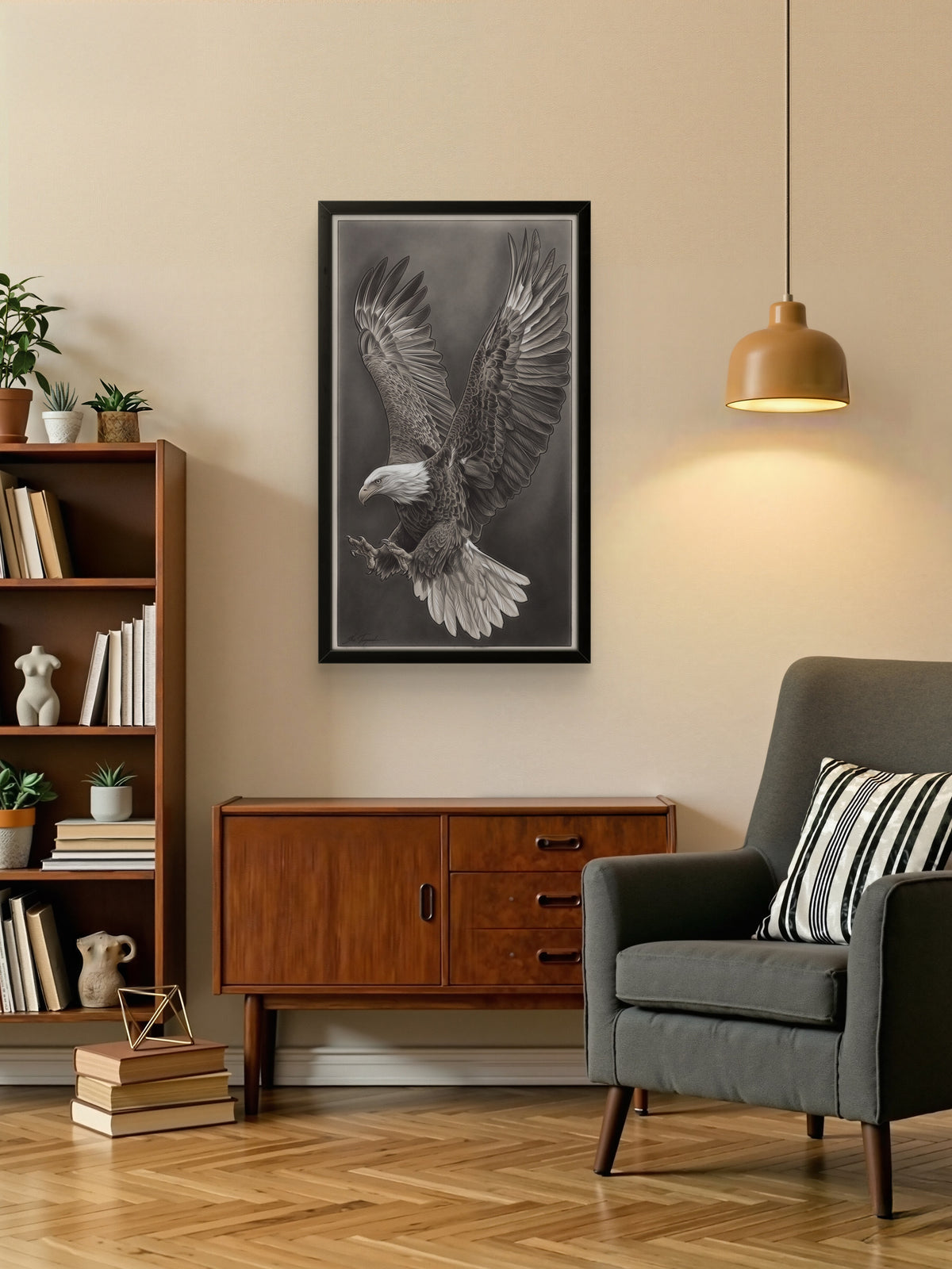 Detail of feather texture in eagle pencil drawing Majestic Eagle