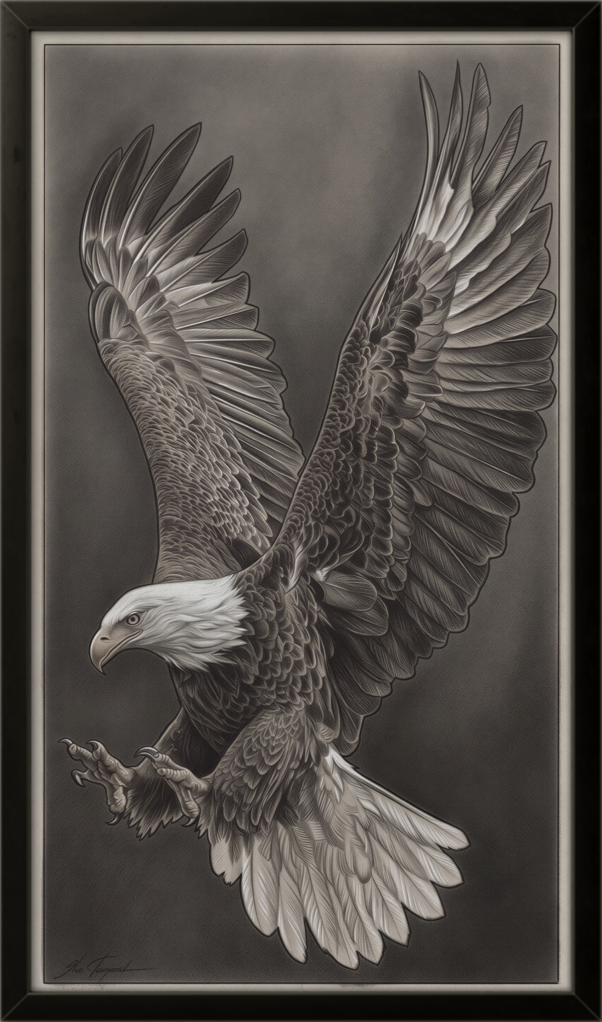 Majestic Eagle pencil drawing displayed framed on a wall