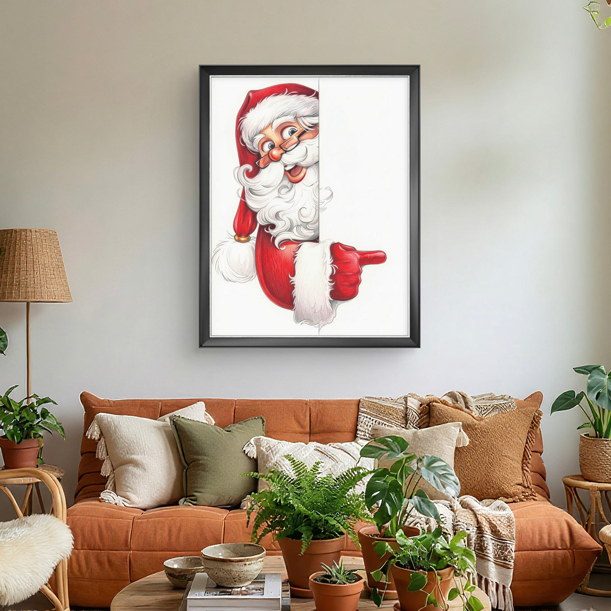 Christmas Santa Claus Framed Wall Art – Holiday Deco