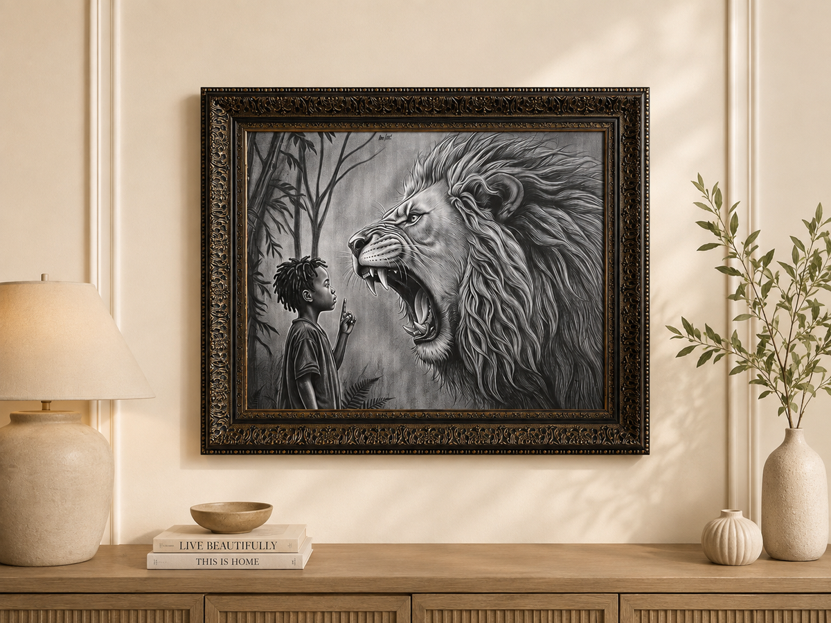 Graphite pencil art portrait titled Fearless, 22x28 inch hand-drawn artwork