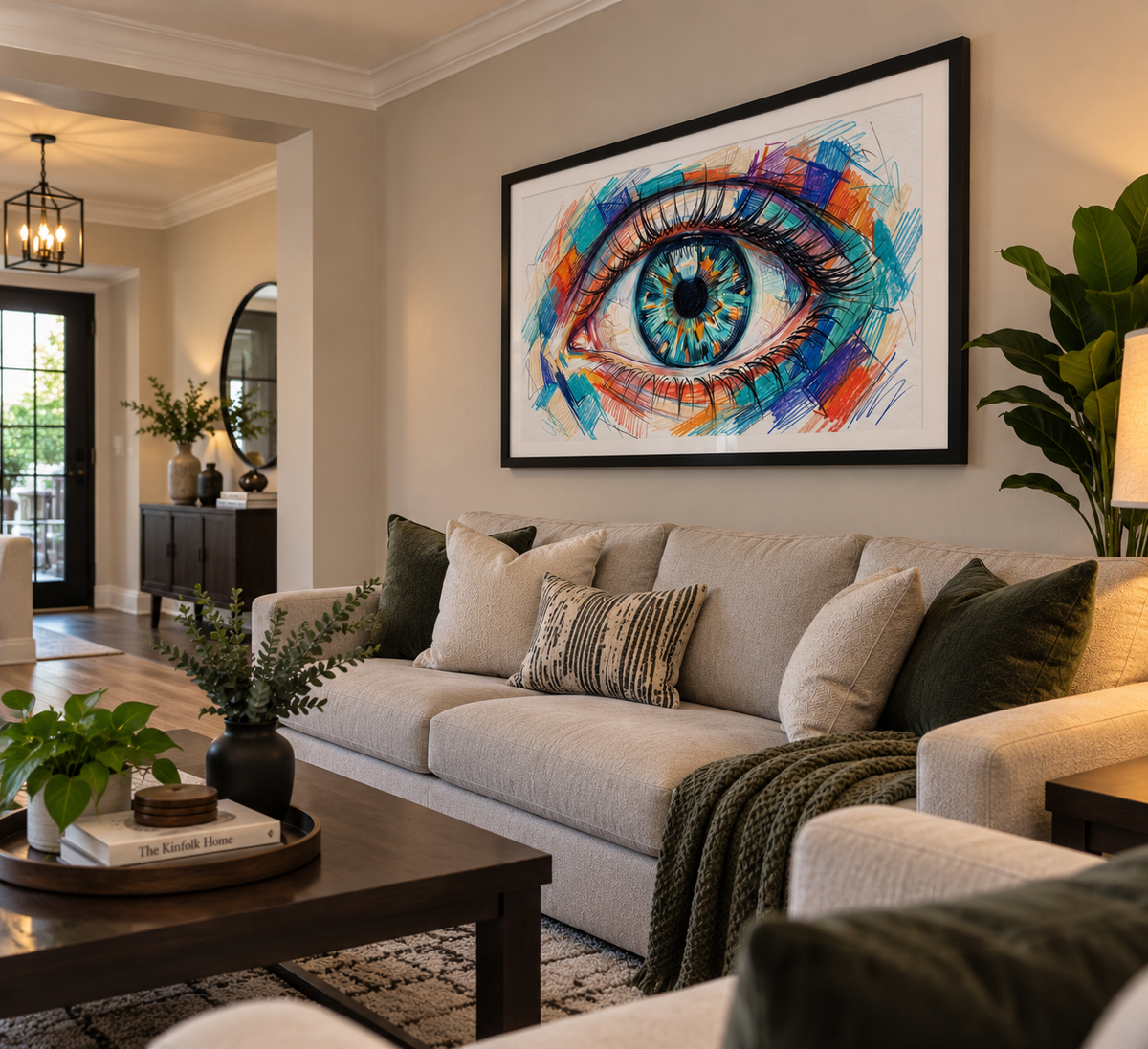 Vision in Color colored pencil art displayed framed on a wall