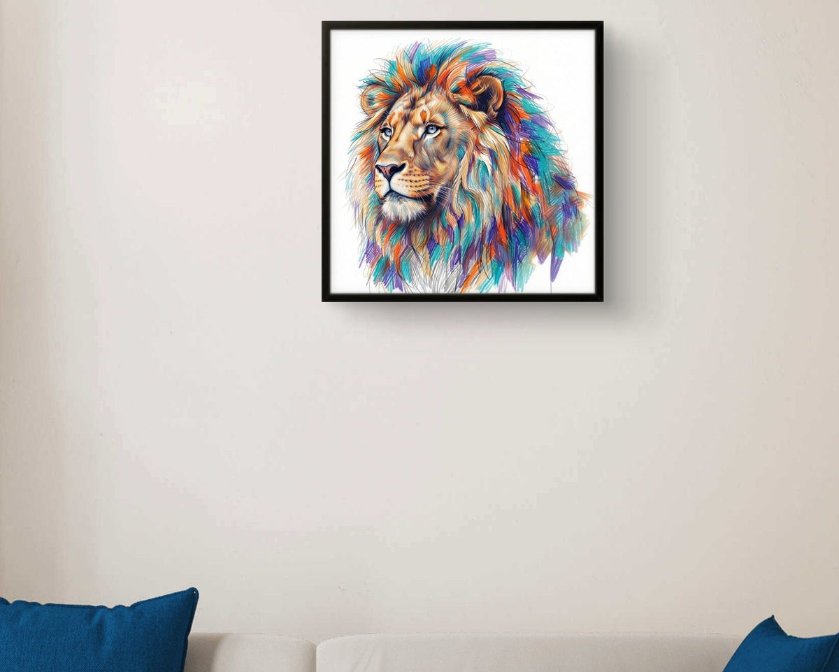 Colorful Lion – Modern Wildlife Wall Art 24inx24in